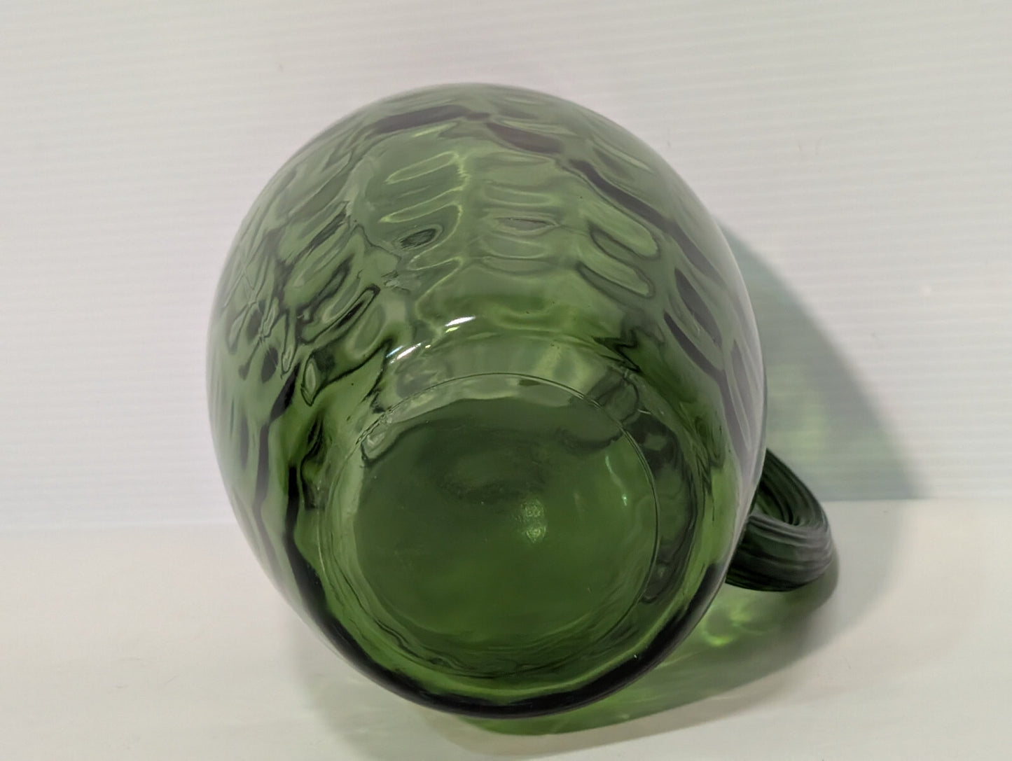 Vintage 1970s Olive Avocado Green Scale Textured Glass Water Pitcher 8" Tall
