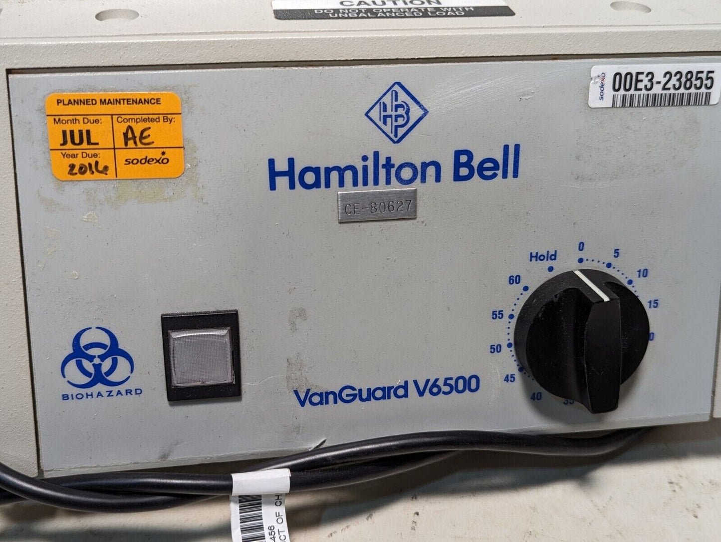 VanGuard V6500 centrifuge, 3400RPM, 110VAC, 60Hz, 0.95A, model 6500