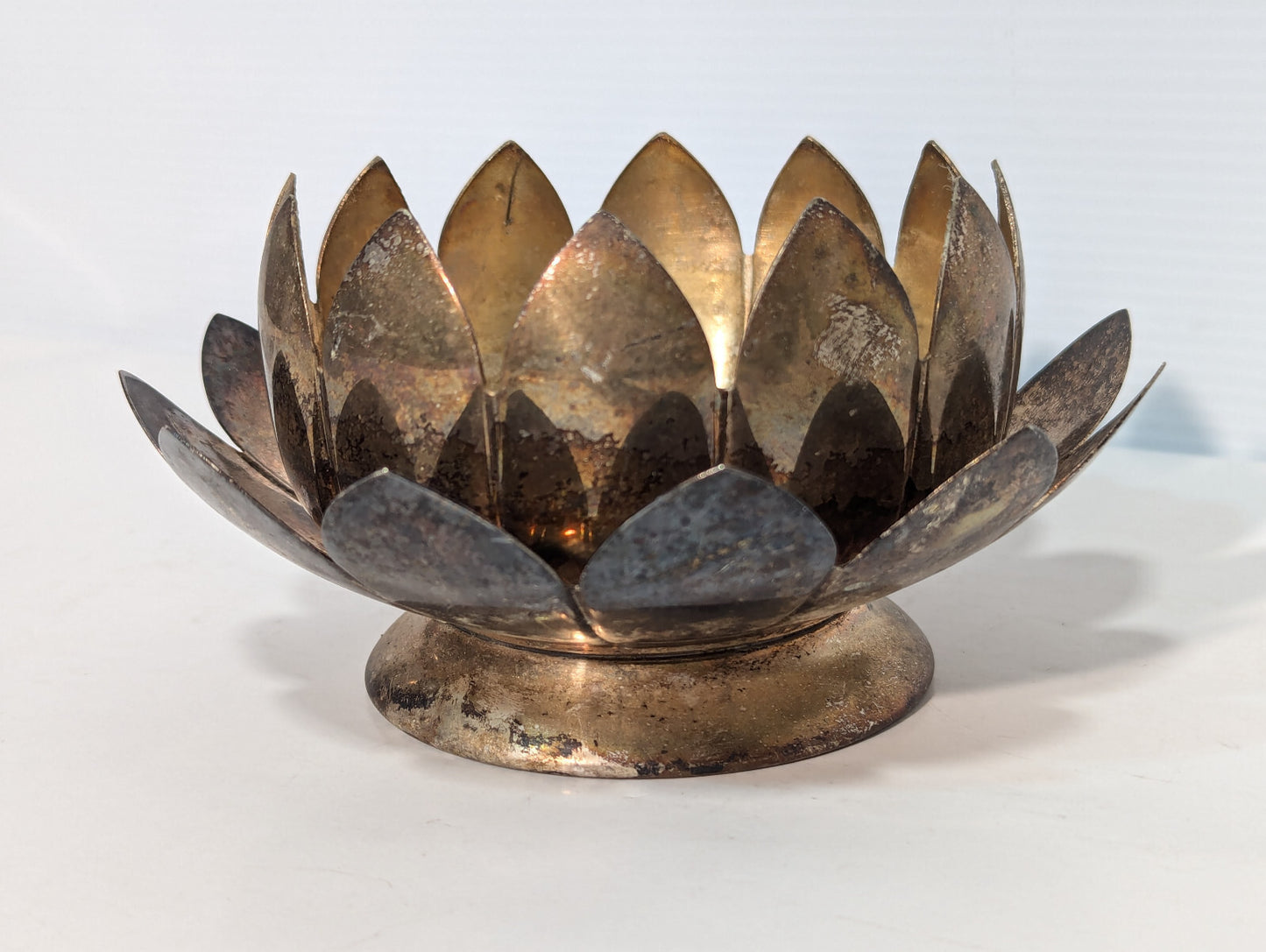 Vintage Brass Lotus Candle Holder Cone Incense Burner Dish Nested Removable Part
