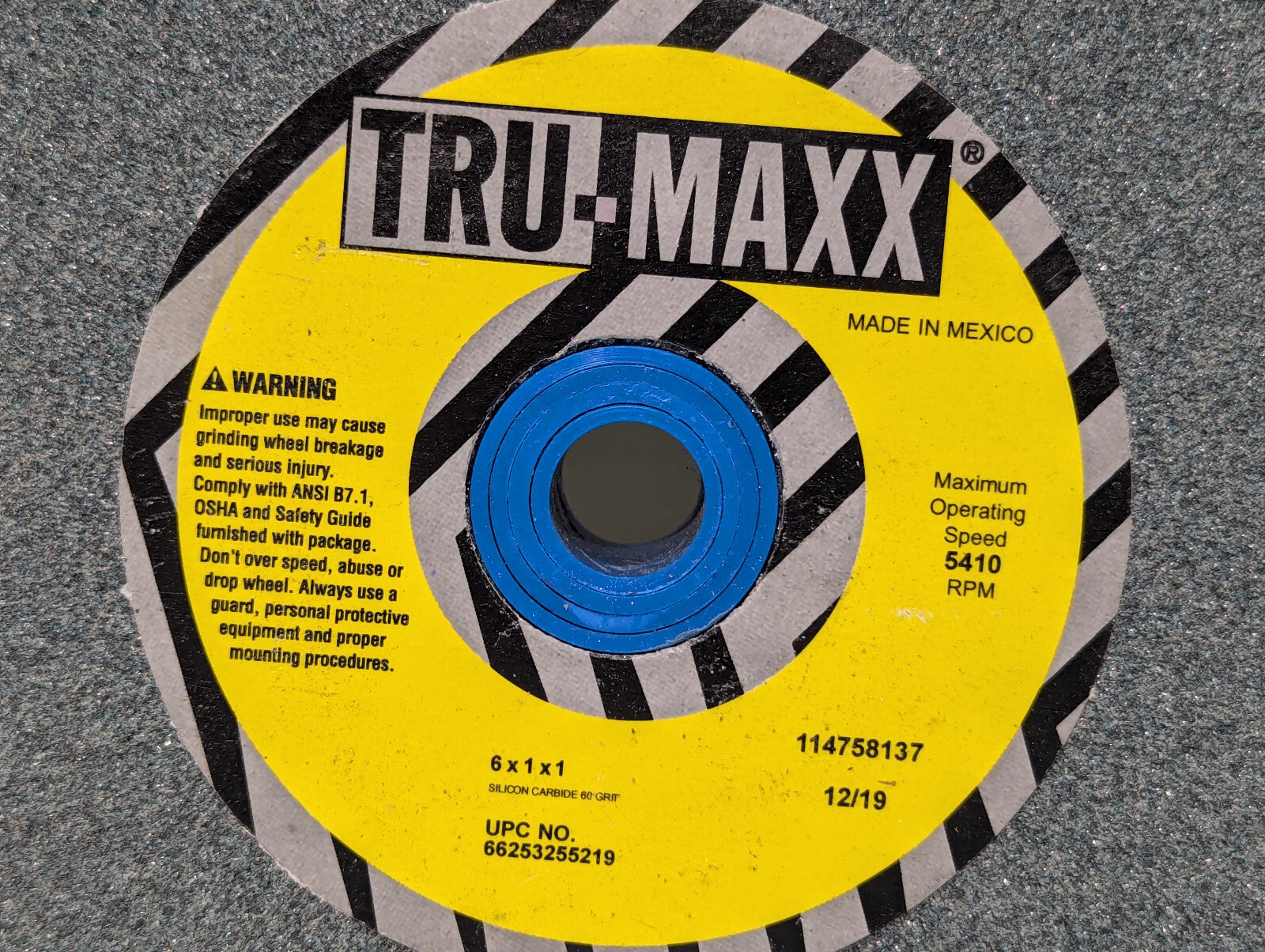 Tru-Maxx 6x1x1, 60 Grit Grinding Wheel, Silicon Carbide, 66253255219, 5410 RPM