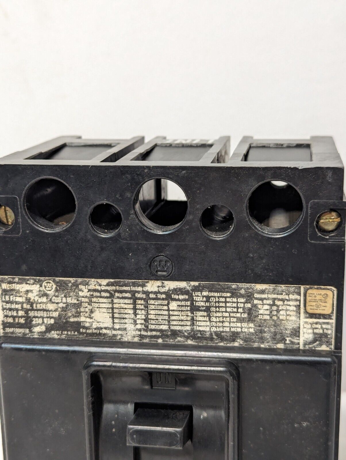 Westinghouse LB2400F 2-Pole Circuit Breaker, 250A, 600VAC, 250VDC