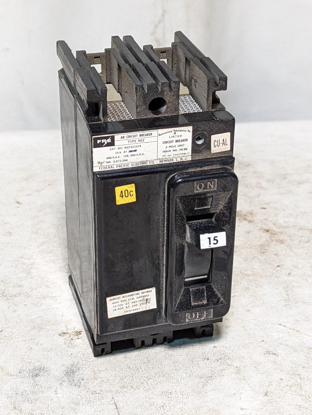 Lot of FPE NEF421015 and NEF421020 circuit breakers, 480VAC, 125/250VDC