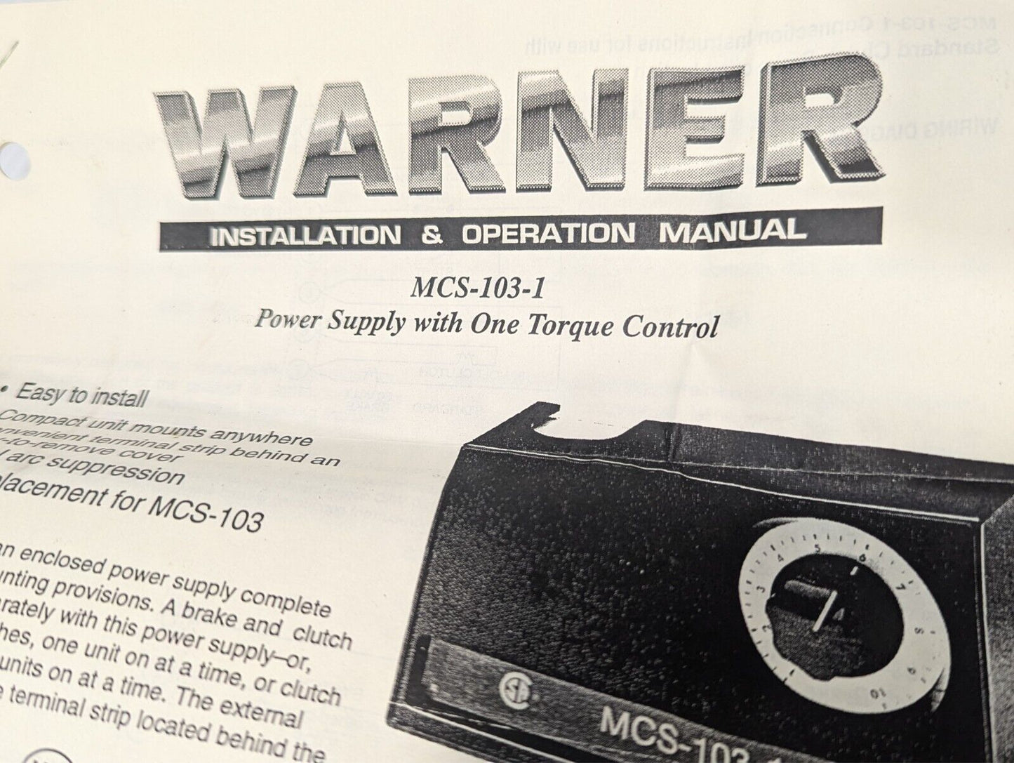 Warner Electric MCS-103-1 Power Supply w/Adjustable Torque Control - Free Ship