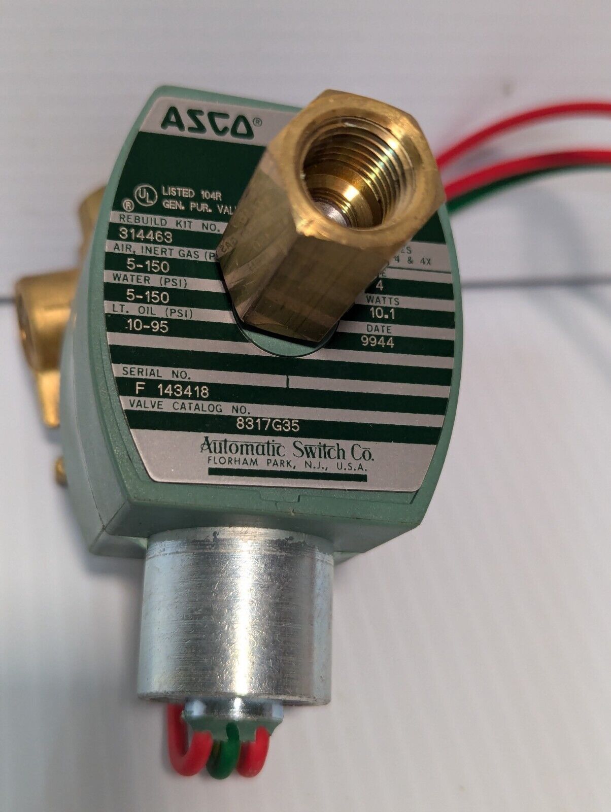 ASCO 8317G35 solenoid valve, 110/120VAC, 1/4", 5-150PSI WG, 10-95PSI O-Free Ship