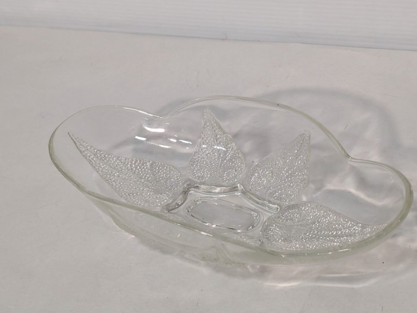 Vintage Oval Renaissance Hocking Clear Glass Dish with Beaded Leaf Motif