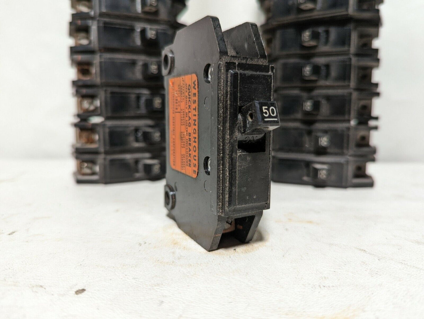 Lot of 6 Westinghouse QCL1050 circuit breakers, 50A, 1P, 120/240VAC, 1419816