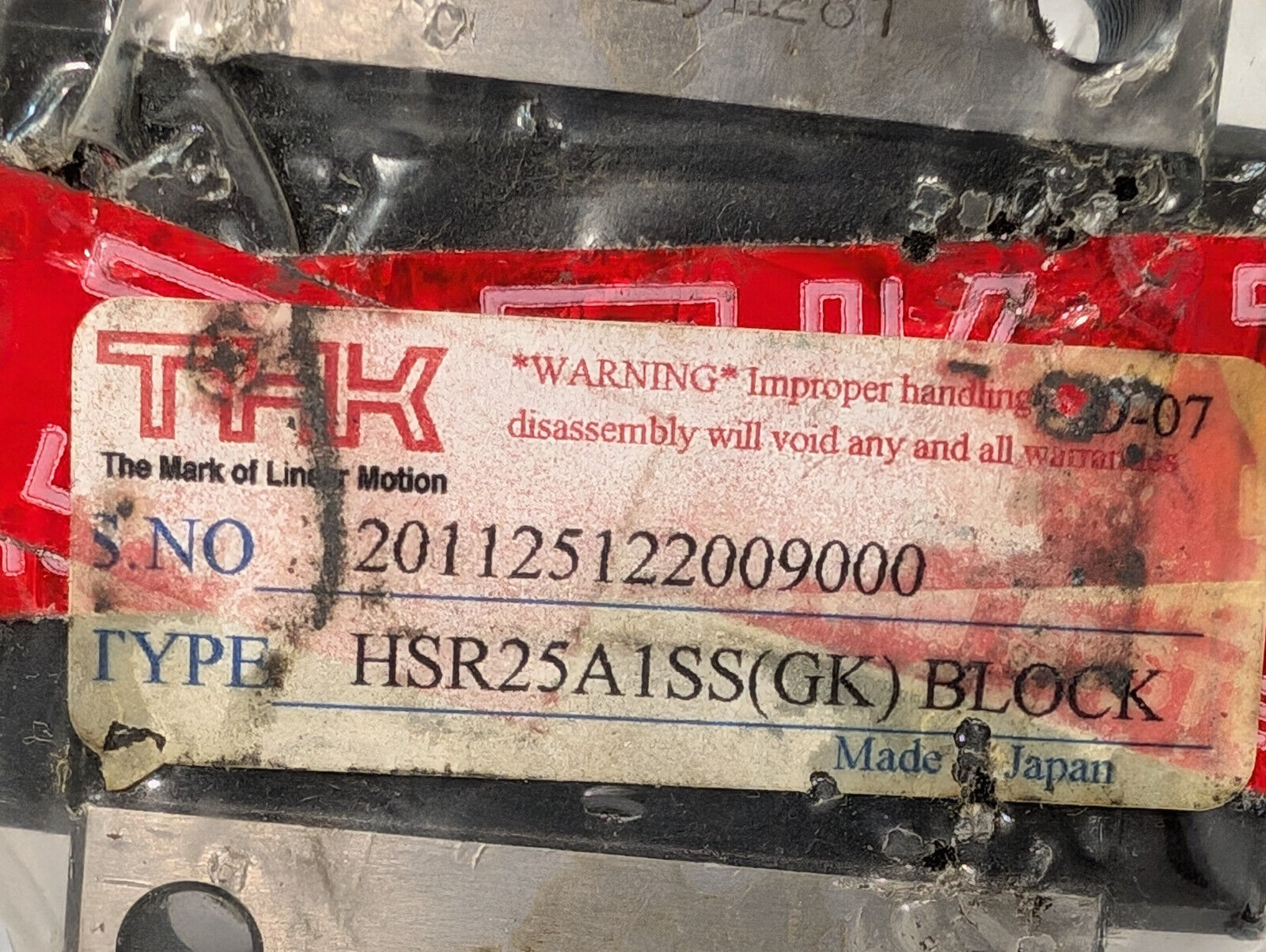 THK HSR25A1SS(GK) Linear Motion Guide Slide Block, Made in Japan