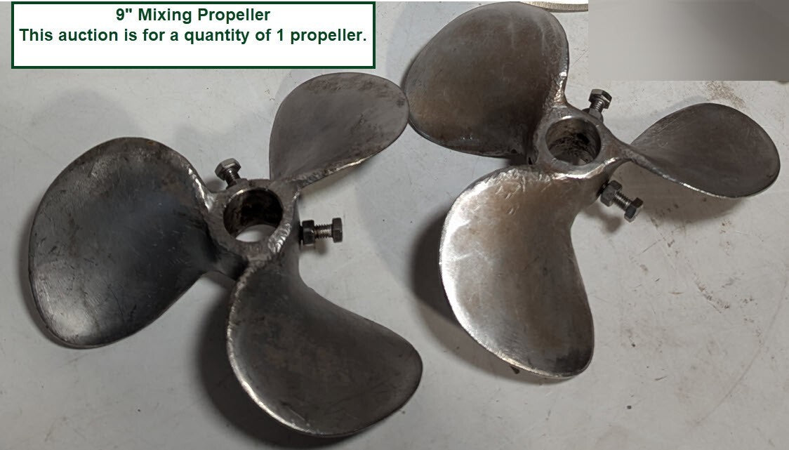9" Mixing Propeller, 3 Blades, 9.4 Pitch, Steel, Two Set Bolts with Hex Heads