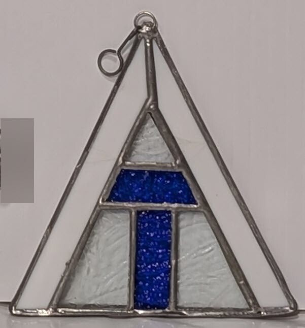 Unique Triangular Hanging Leaded Glass Panel, 7" Tall with Hook