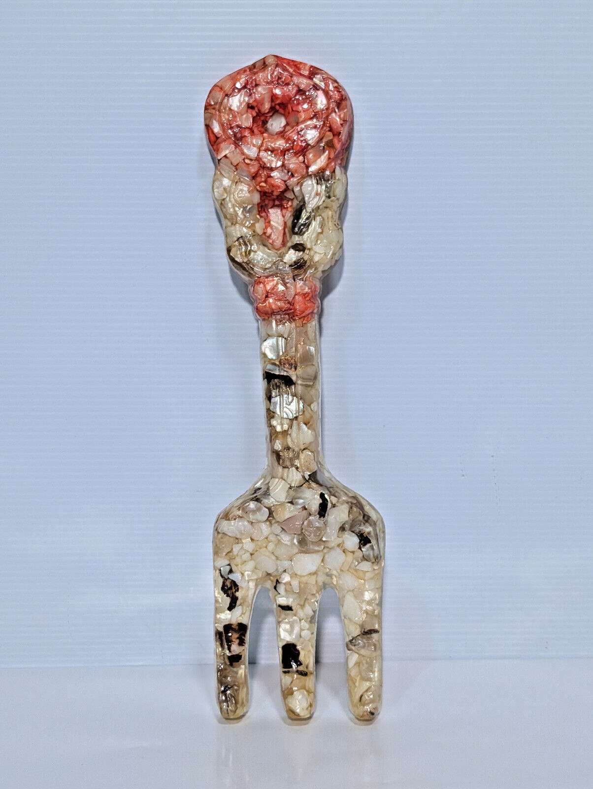 Vintage Set Fork Spoon Wall Hanging Epoxy Shell Mother of Pearl Resin Art 15.5"