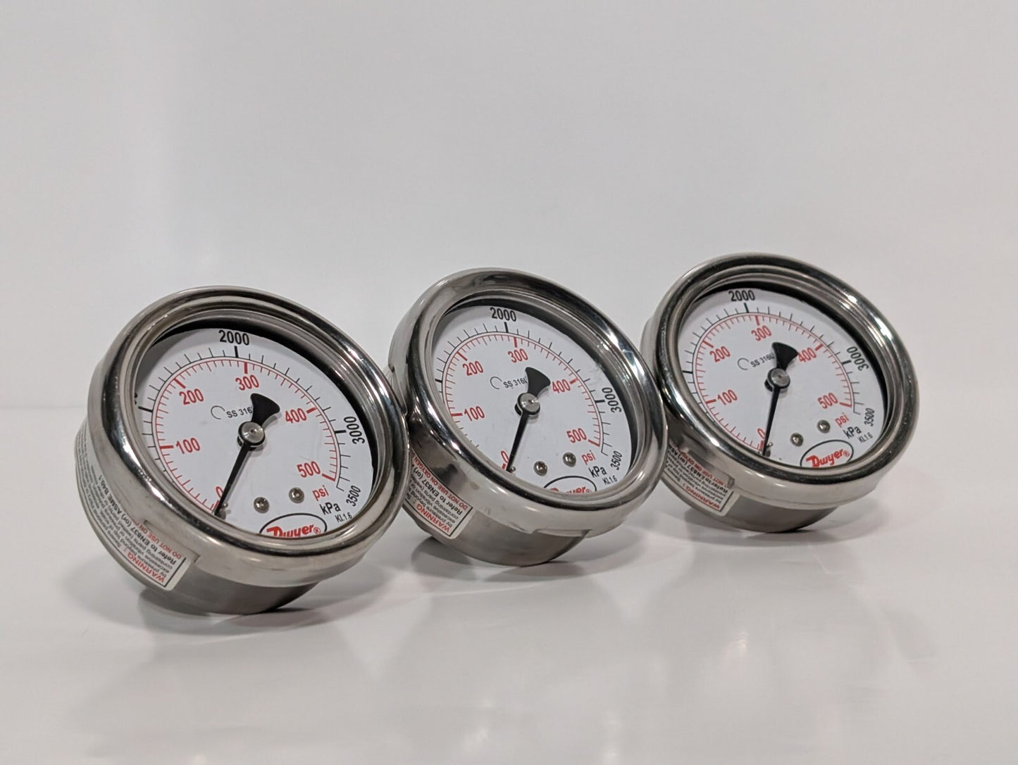 3) Dwyer SGD-D1042N 2.5" Stainless Steel Industrial Pressure Gage 500PSI 3500kPa