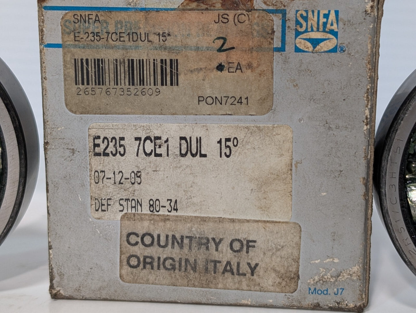 SNFA E235-7CE1DUL 15 Deg Super Precision Angular Contact Bearing E235 7CE1 DUL