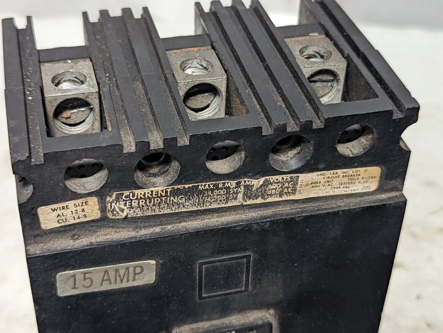 Square D FAL36015 circuit breaker, 15A, 3 pole, 600VAC, 125/250VDC