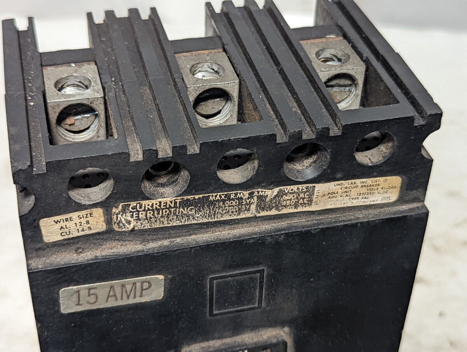 Square D FAL36015 circuit breaker, 15A, 3 pole, 600VAC, 125/250VDC