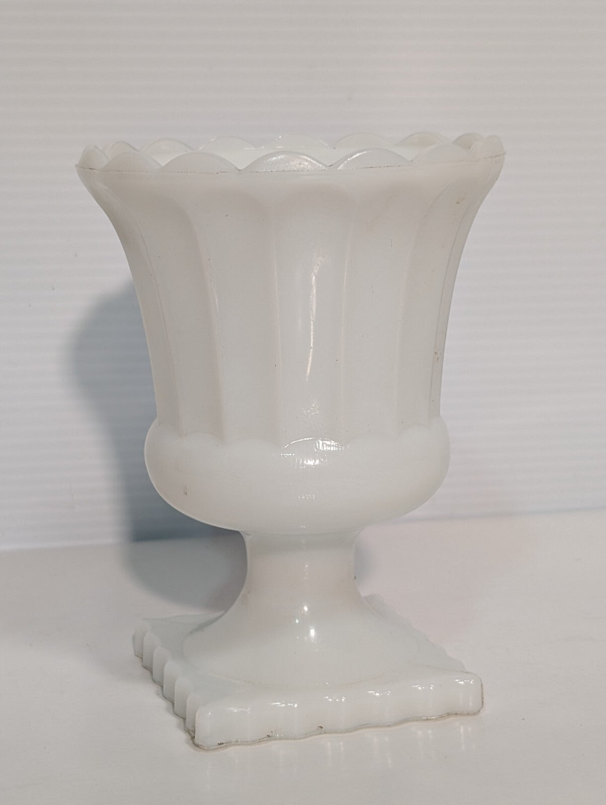 Vintage Hazel Atlas Milk Glass Grecian Style Pedestal Scalloped Compote Vase
