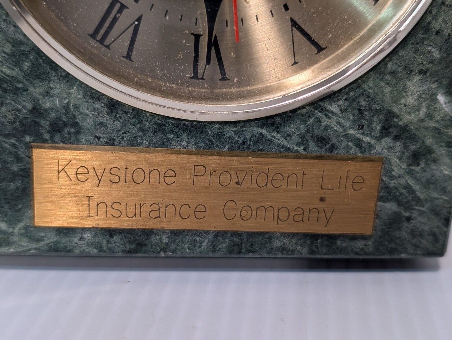 Vintage Benchmark Desk Clock in Green Granite, Keystone Provident- Free Shipping