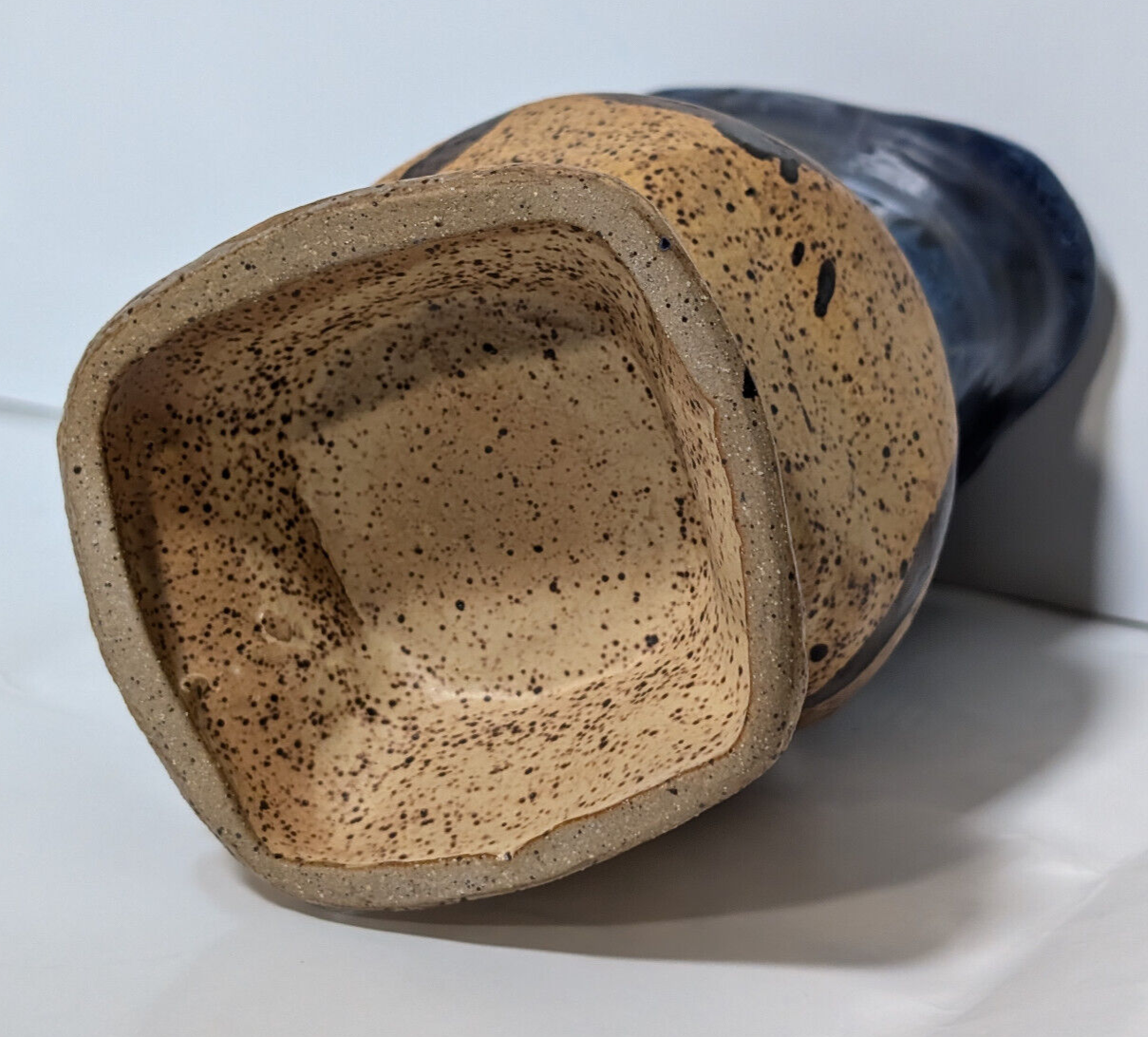 Vintage Blue Brown Glaze Artisan, Folk Art, Handmade, Pottery Mug, Vase, Planter