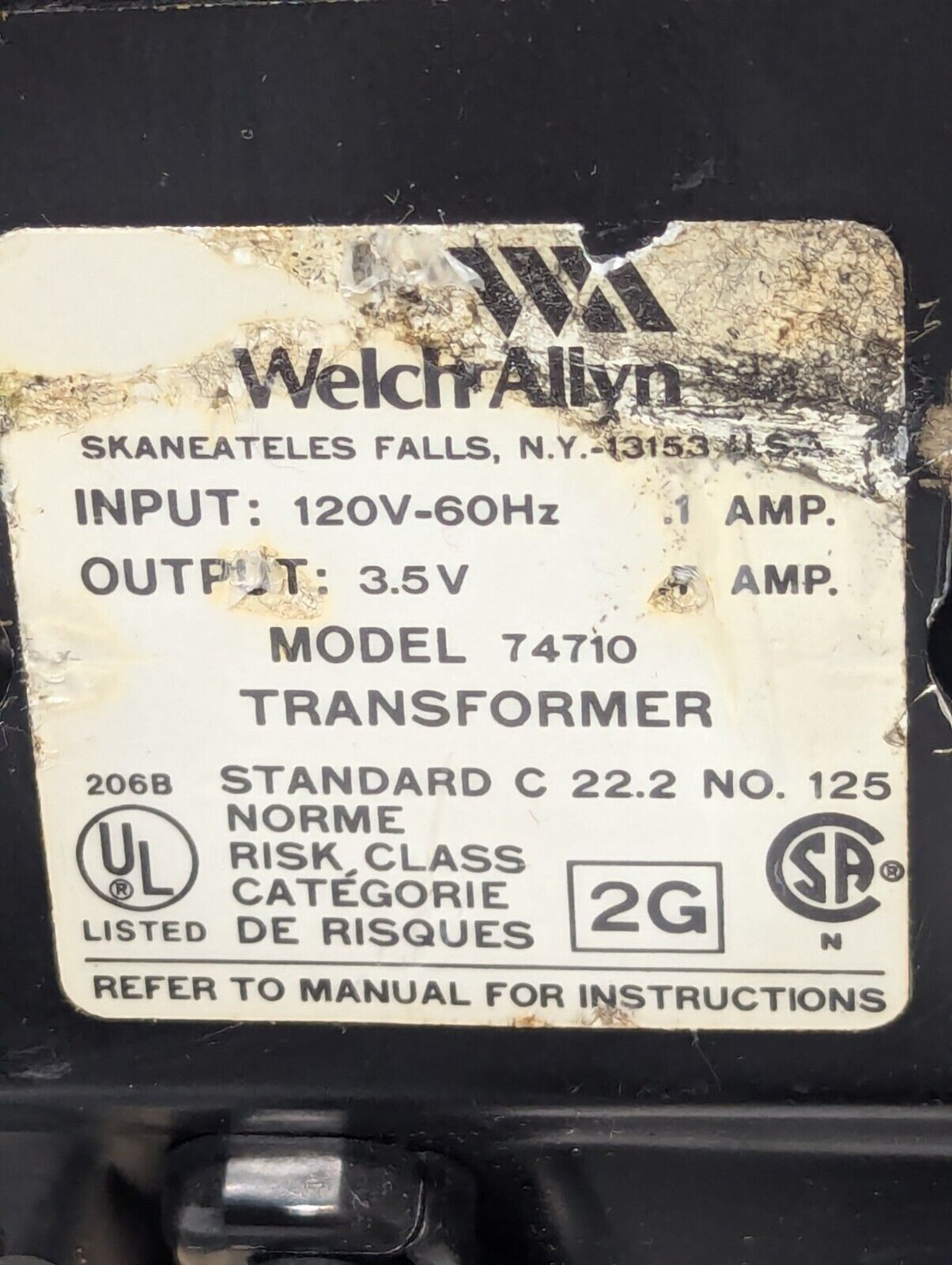 Welch Allyn 74710 Otoscope Wall Transformer, No Heads, 3.5V - Free Shipping