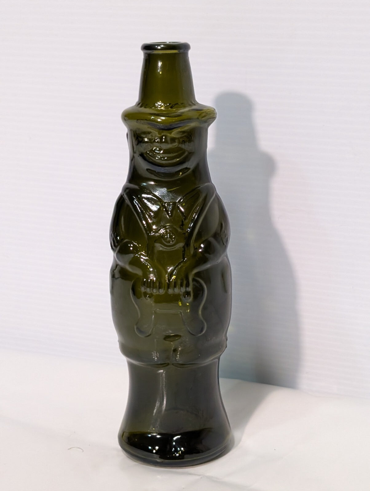 Vintage Tyrolian Brau Beer Figural German Man Olive Green Glass Bottle, 9" Tall
