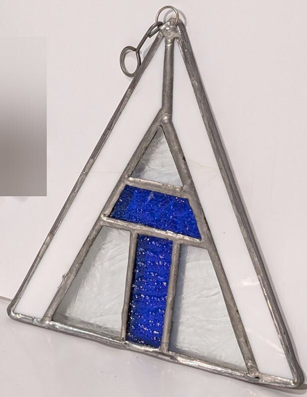Unique Triangular Hanging Leaded Glass Panel, 7" Tall with Hook