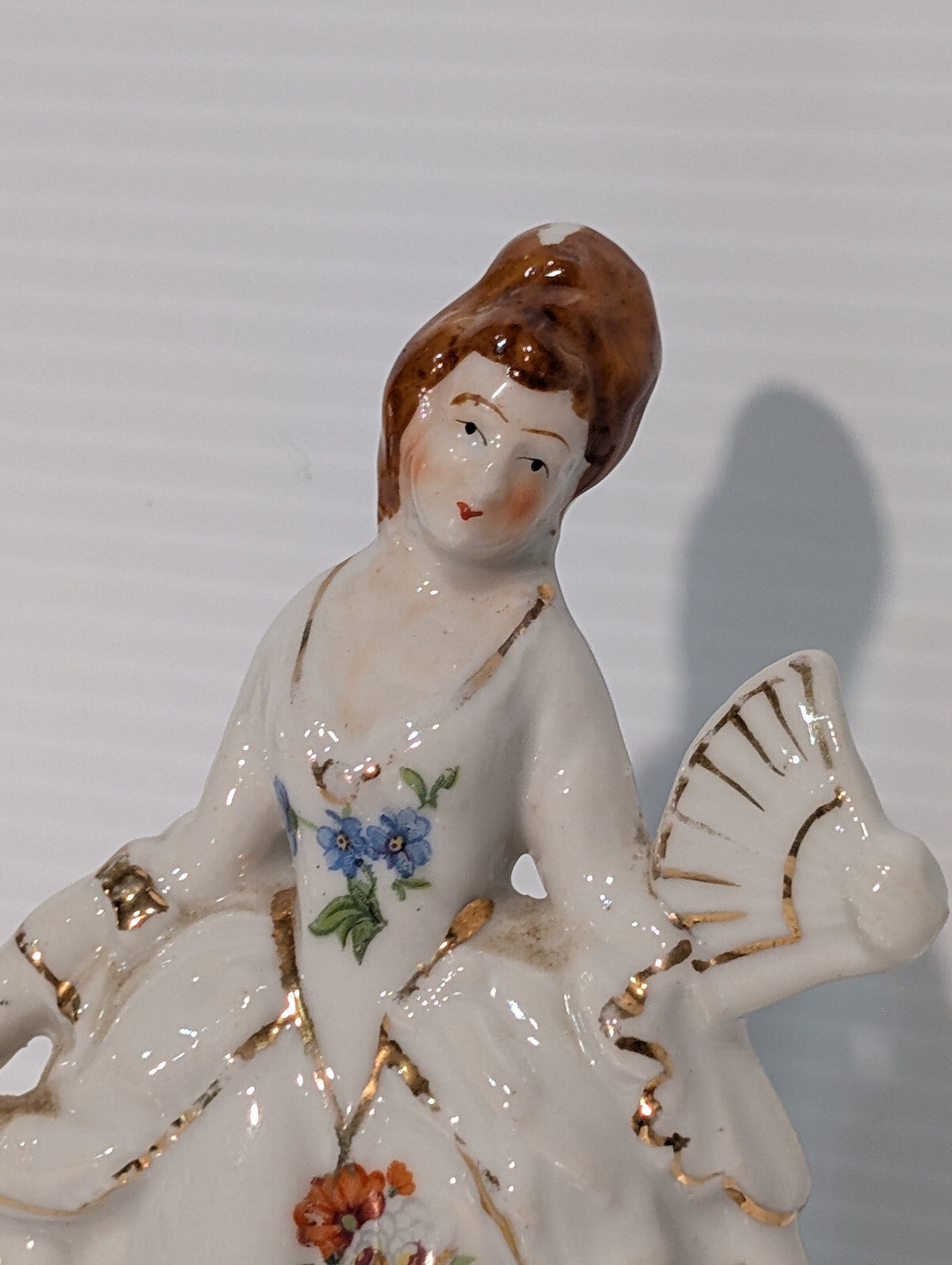 Vintage 1950s Porcelain Figurine Debutante Ball Gown Curtsy Society Fan Woman