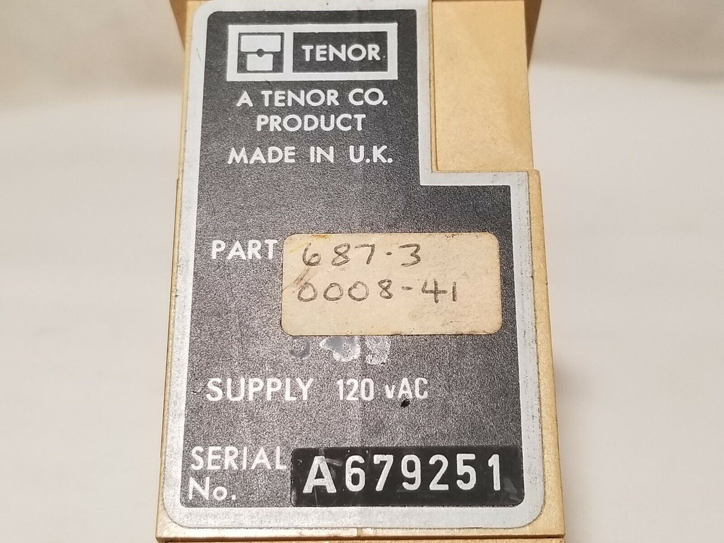 Tenor time delay relay 687-30008-41, 120VAC, 0-6 mins