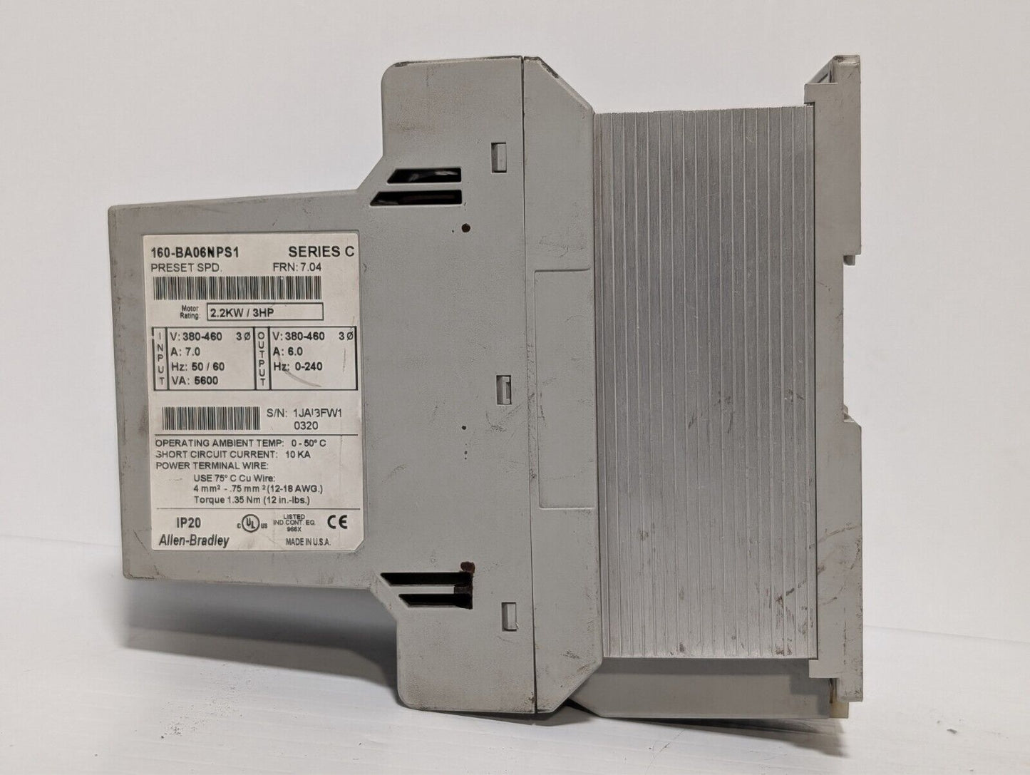 Allen Bradley 160-BA06NPS1P1 VFD 3 HP 2.2 kW Ser C FRN 7.05 160BA06NPS1P1