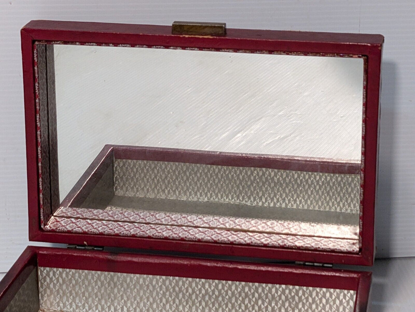 Vintage Jewelry Storage Deep Red, Jewelry Box w/ Vanity Mirror - Free Shipping