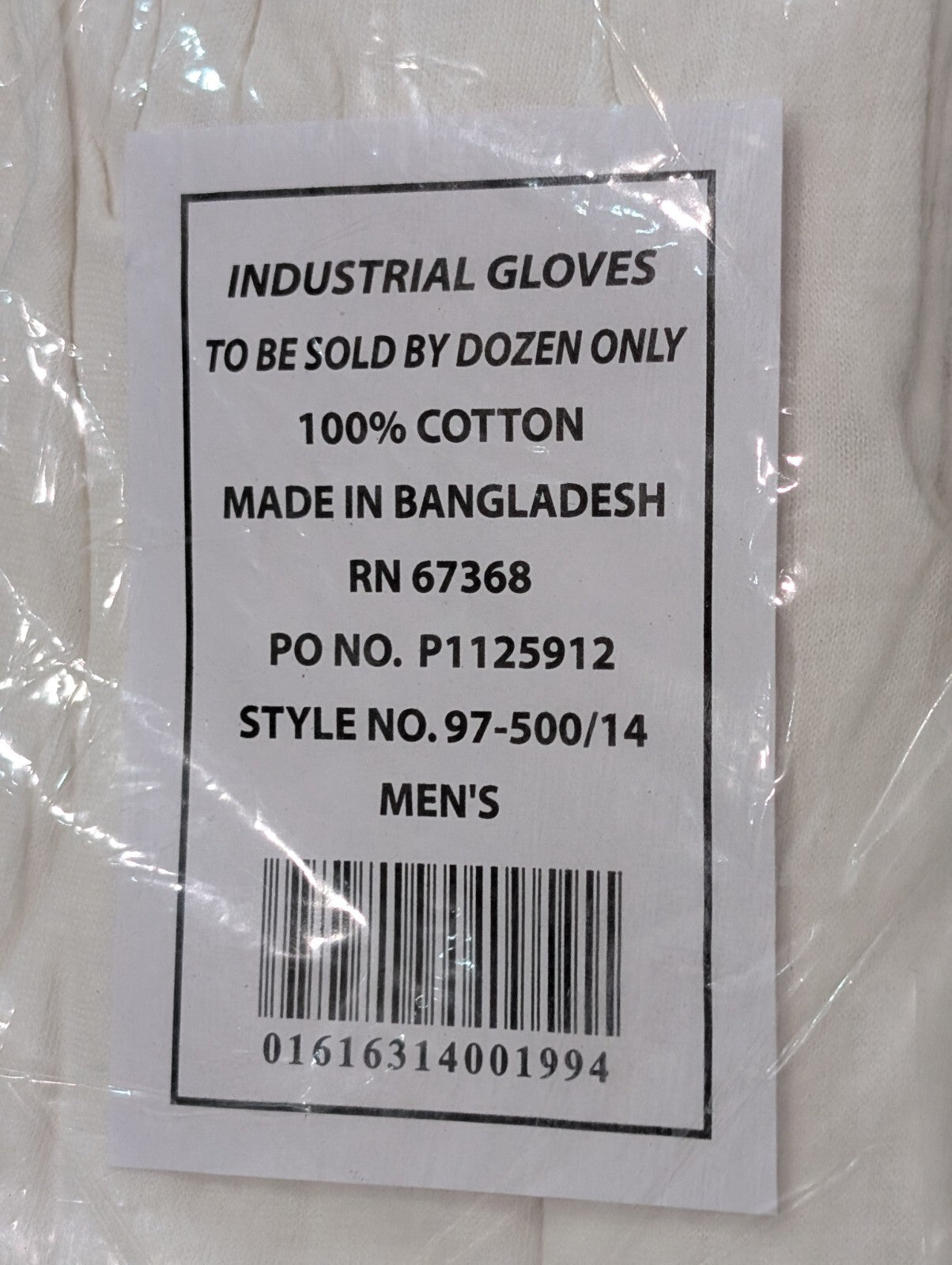 White Cotton Industrial Inspection Gloves 97-500/14 Men's Size 12 Pack