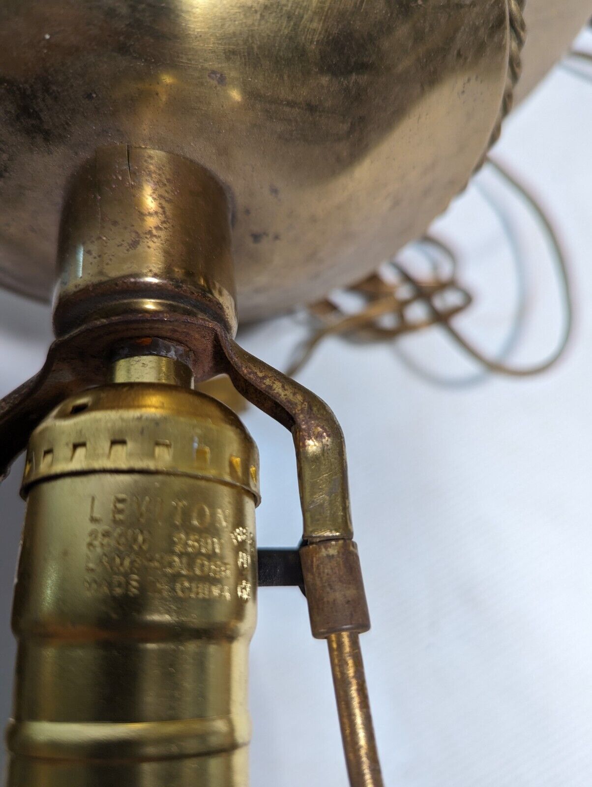 Large brass lamp, 30 inches x 11 inches with brass rope pattern on the bottom