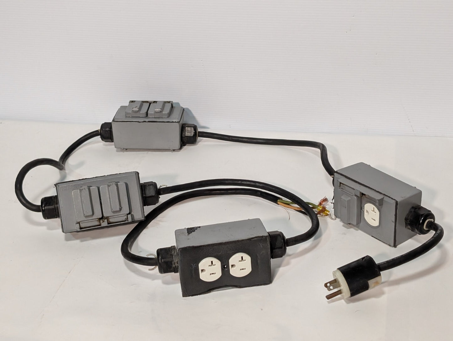 String of 4 Parallel Weather Proof Horizontal Duplex Power Outlet Receptacles