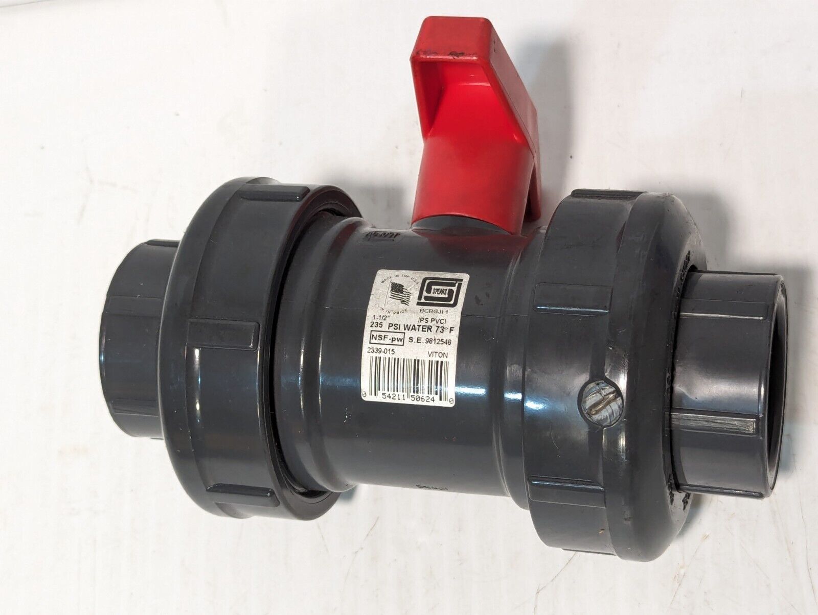 Spears 2339-015 True Union Ball Valve, Viton O-Ring, 1-1/2" Dia., 235psi, PVC