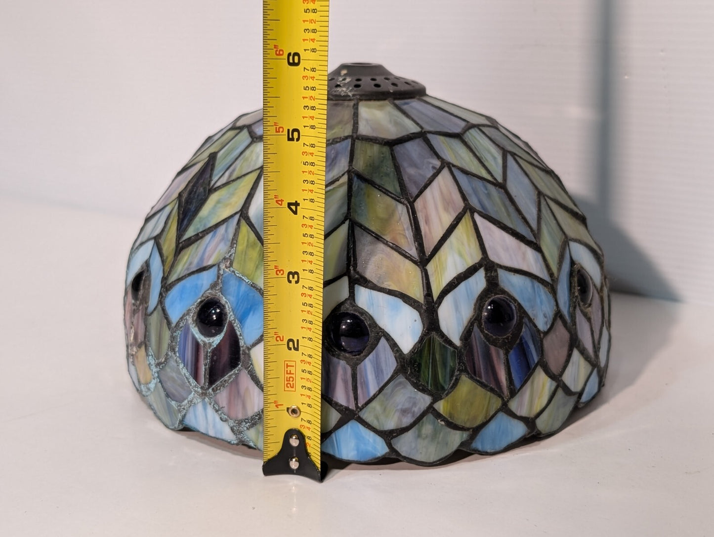Vintage Leaded Glass Lamp Shade, 9" Wide, 6" Tall, Beautiful Piece