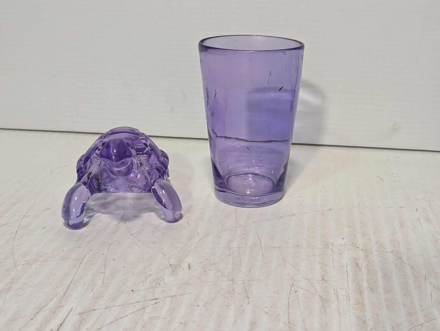 Translucent Violet Glass and Turtle Figurine Set - Perfect for a Youngster!