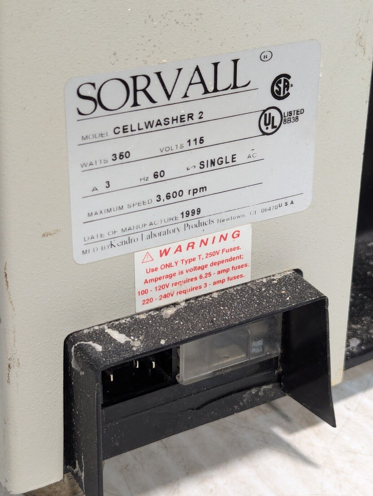 Sorvall CW2 Cellwasher 2 Centrifuge, 3200rpm, 350w, 115v @ 60Hz with power cable