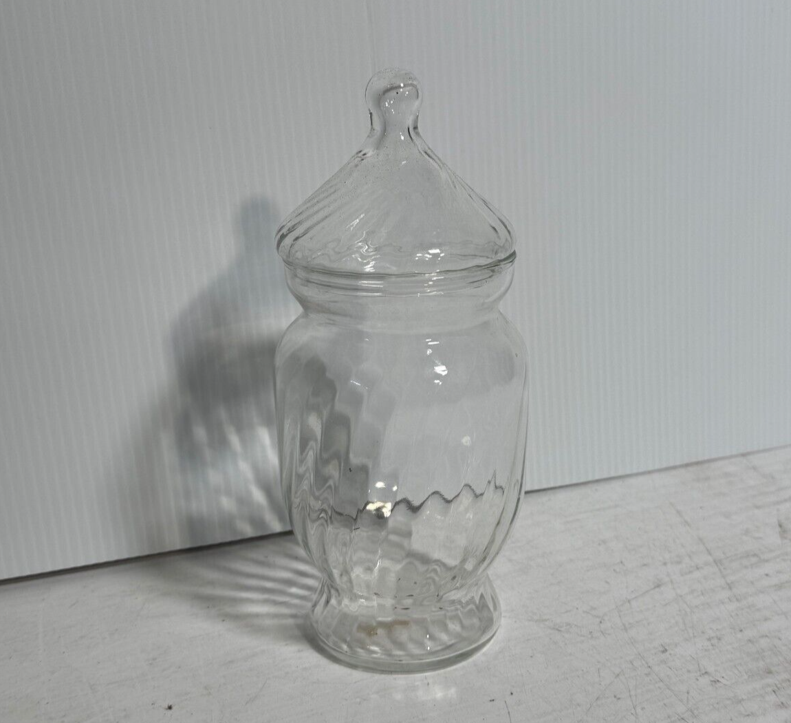 Vintage Clear Glass Jar Twisted Swirl with Lid 8 1/4" Tall