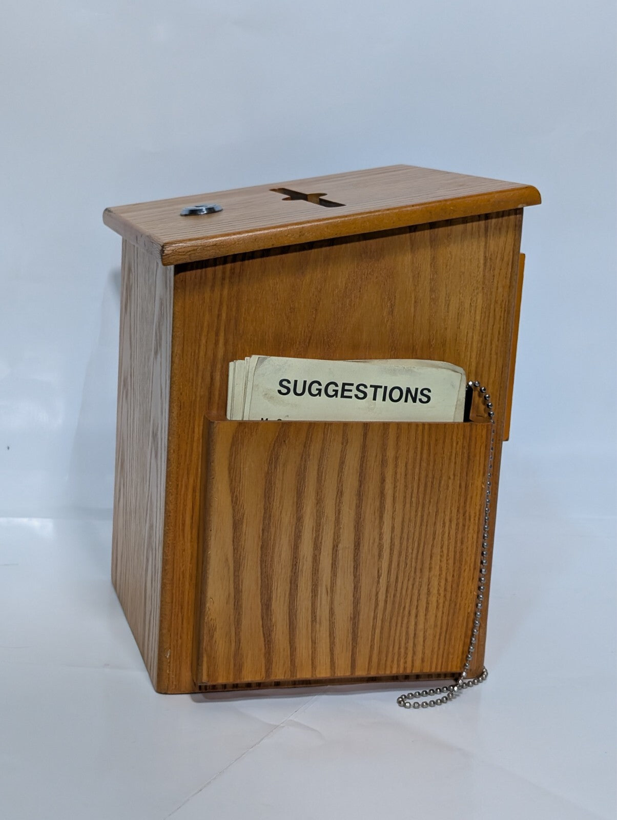 Wood Suggestion Donation Box with Lock Attached Pen 10" Charity Fundraising
