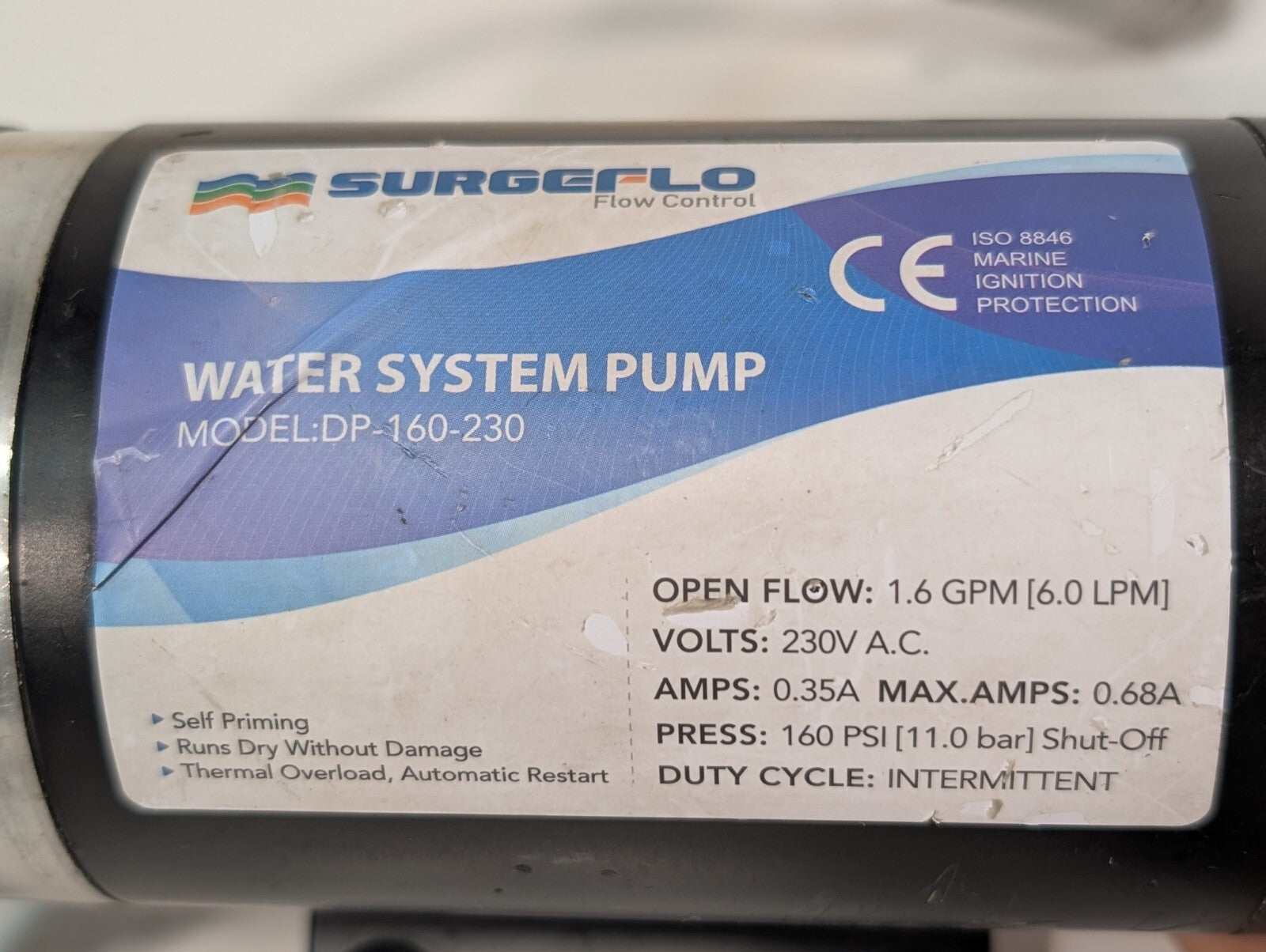 SurgeFlo DP-160-230 Self-Priming Water System Pump, Thermal Overload 1.6GPM 6LPM