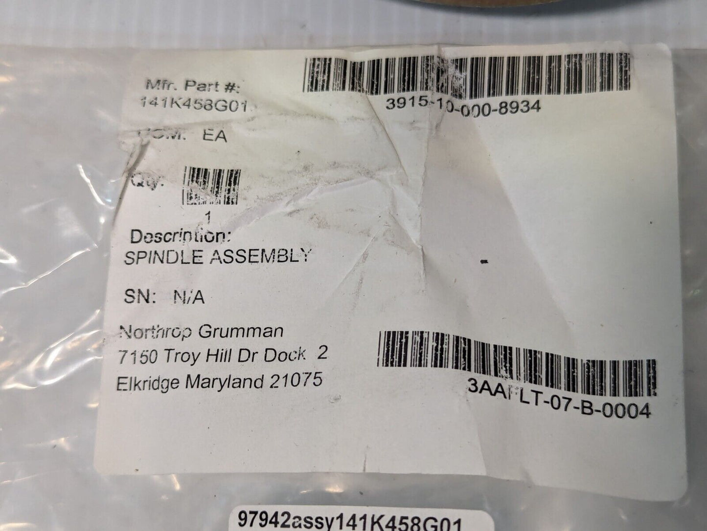 Spindle Assembly Drive Northrup Grumman 141K458G01 - Free Shipping