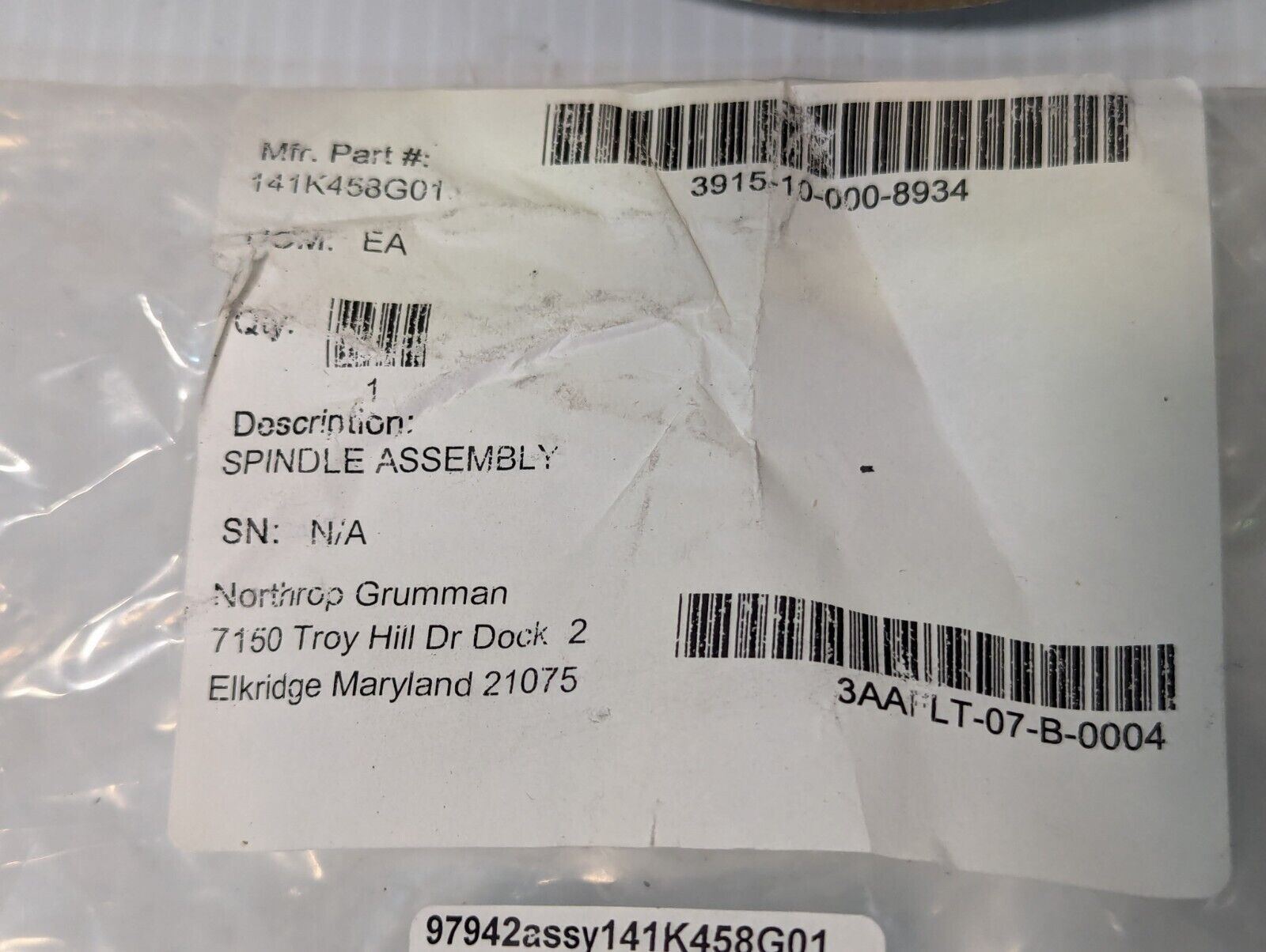Spindle Assembly Drive Northrup Grumman 141K458G01 - Free Shipping