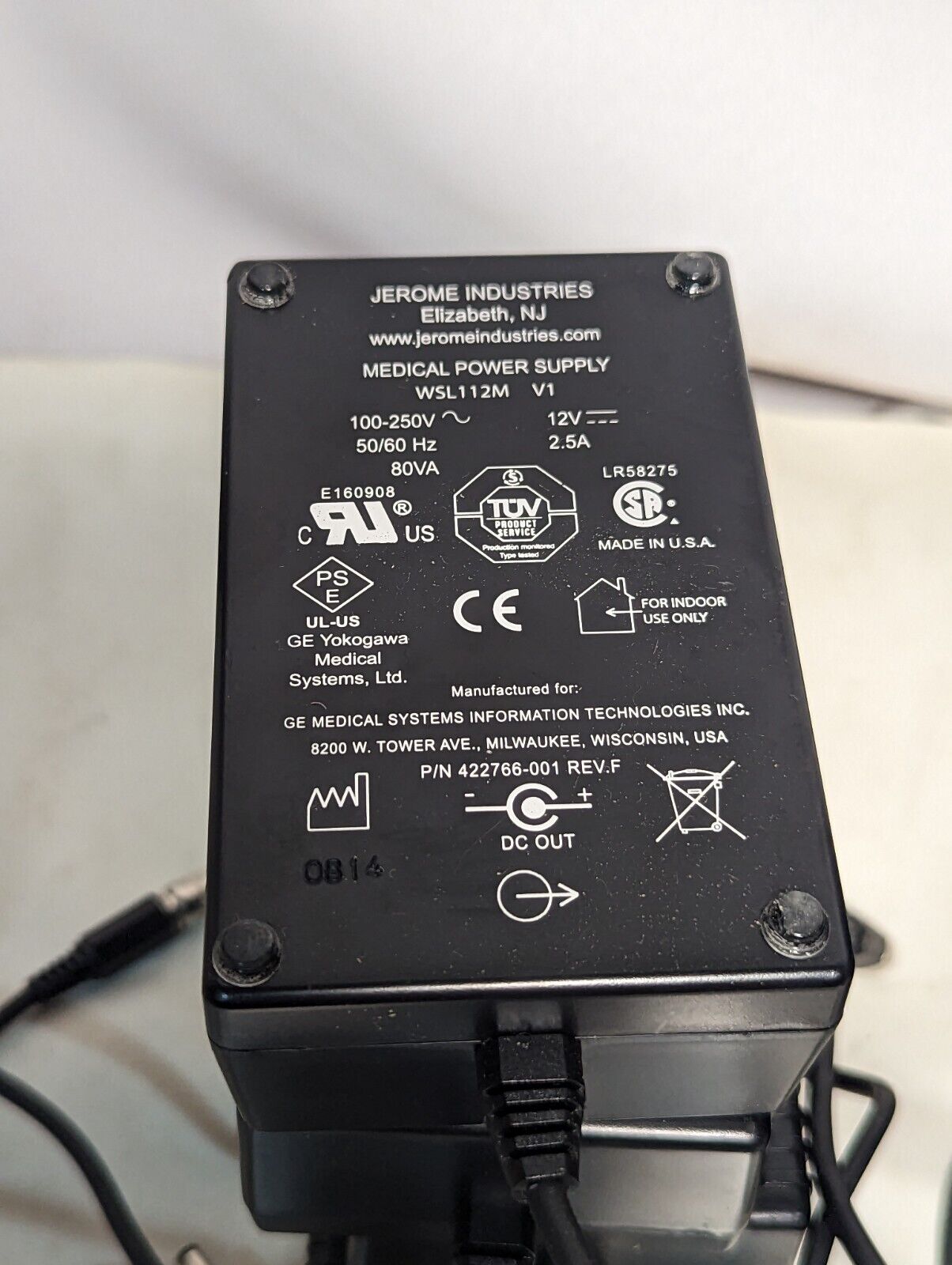 GE ApexPro Jerome Industries WSL112M medical power supply with bracket