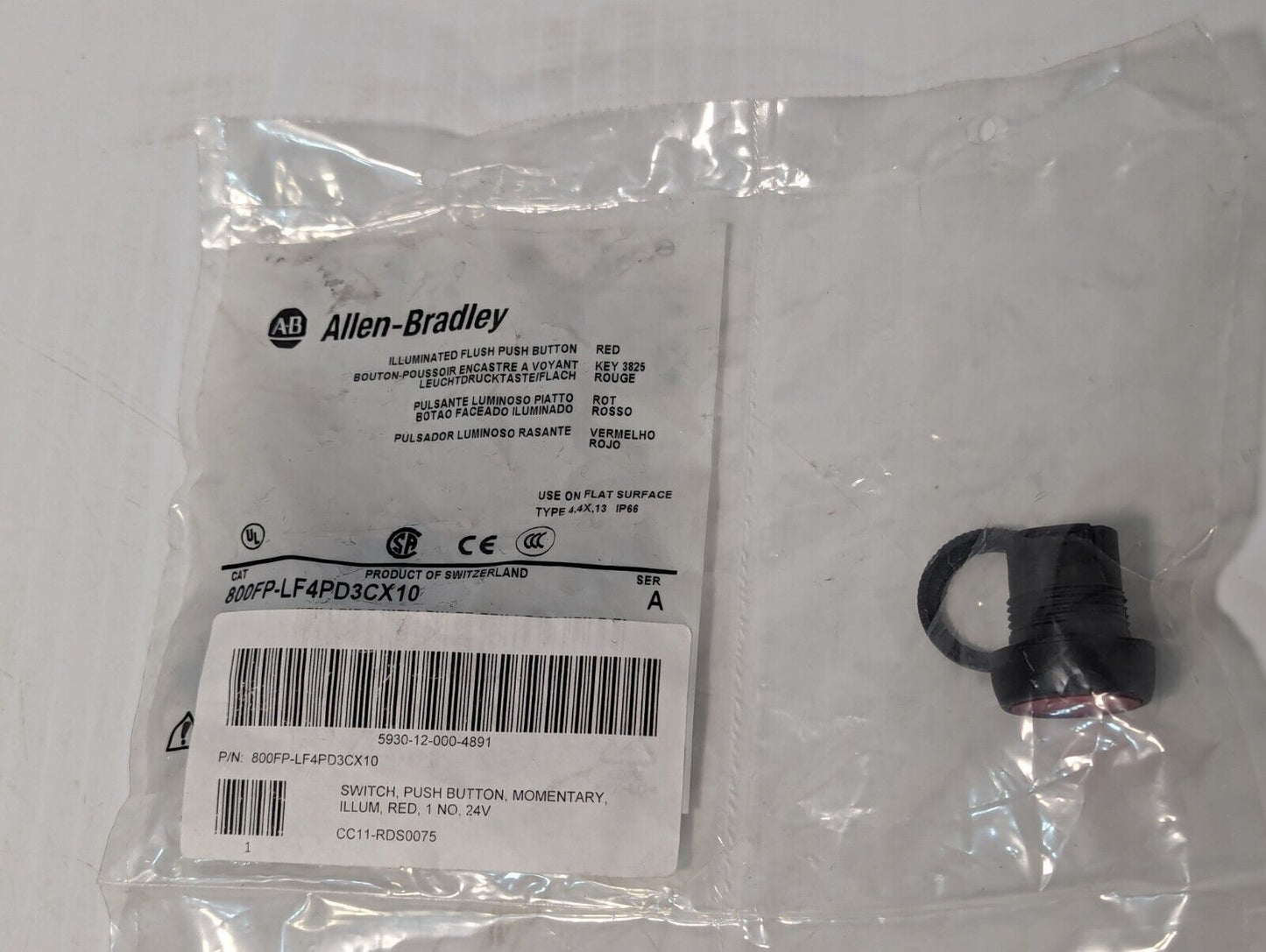 Allen Bradley 800FP-LF4PD3CX10 Illuminated Flush Push Button Red - Free Shipping