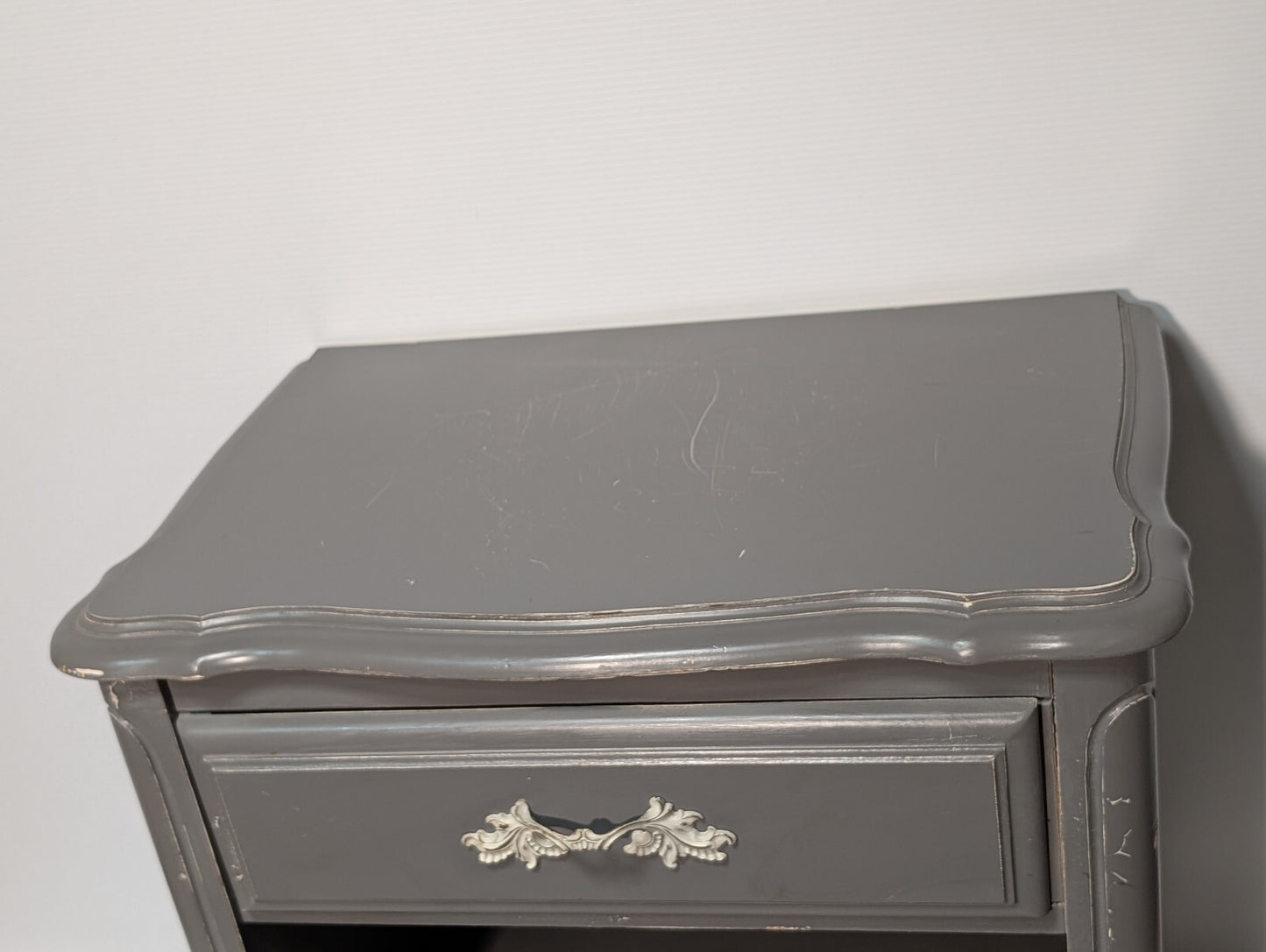 Vintage Country Cottage French Provencial Shabby Chic Night Stand Gray Cabinet
