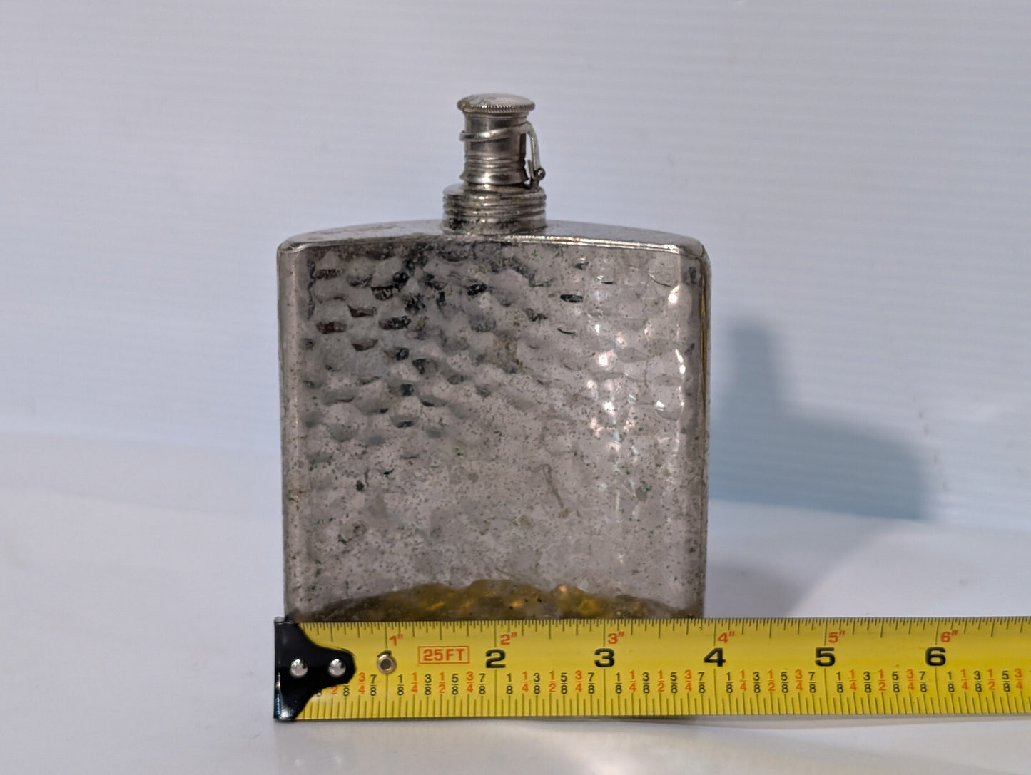 Vintage Hammered Silver Tin-Lined 8oz Liquor Curved Flask, Made in West Germany