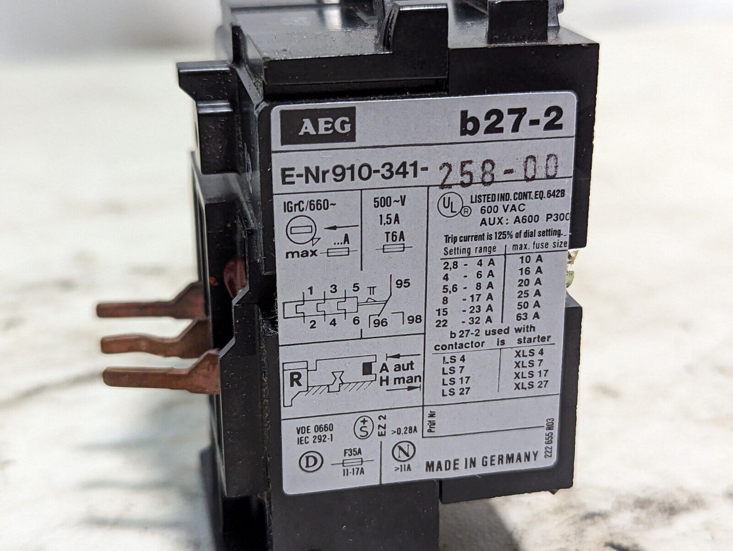 AEG b27-2 thermal overload relay, 910-341-258-00, 2.2-32A