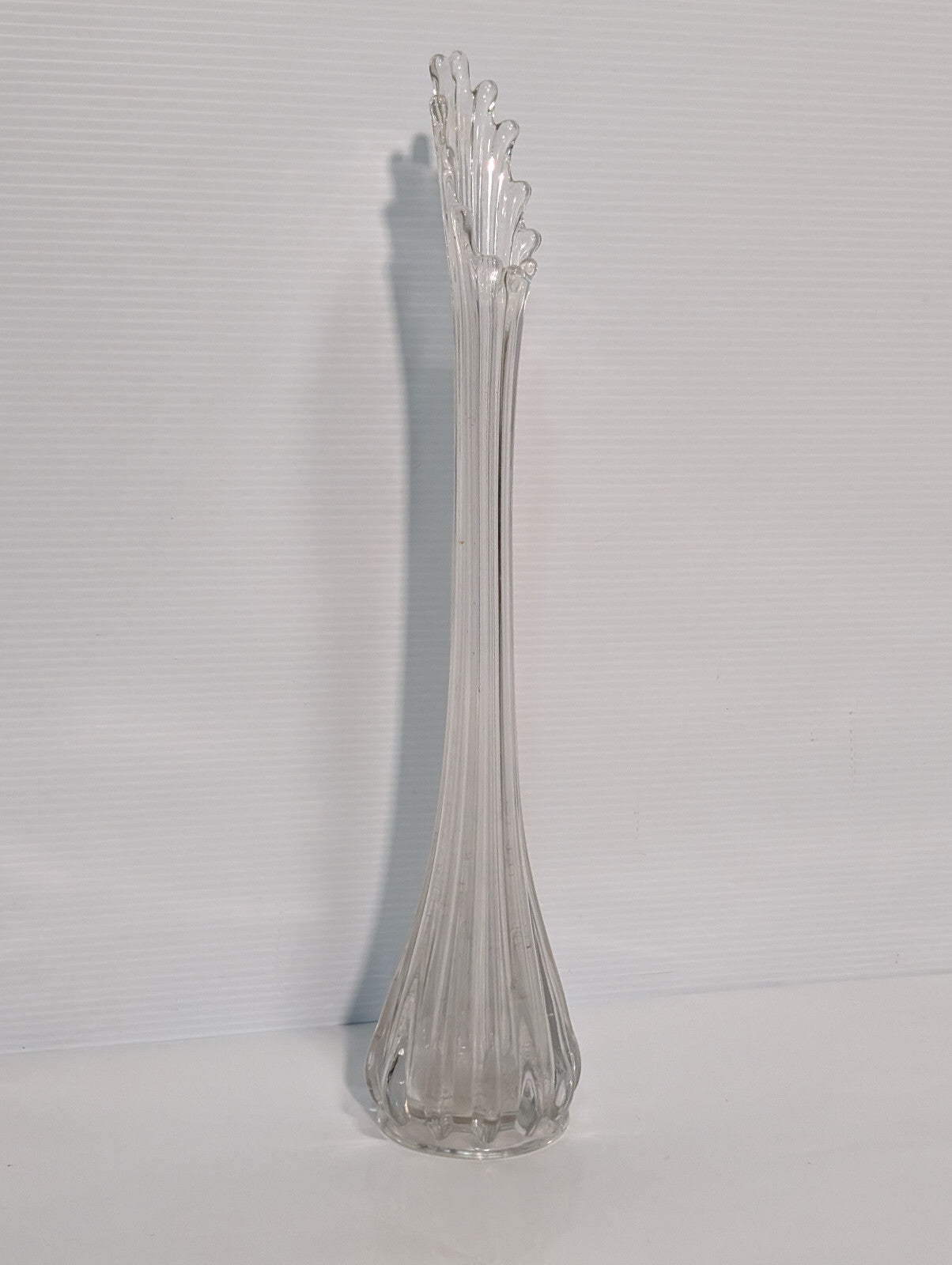 Vintage Clear Crystal Vase Stretch Swung Glass Splash Long Stem 17.5"