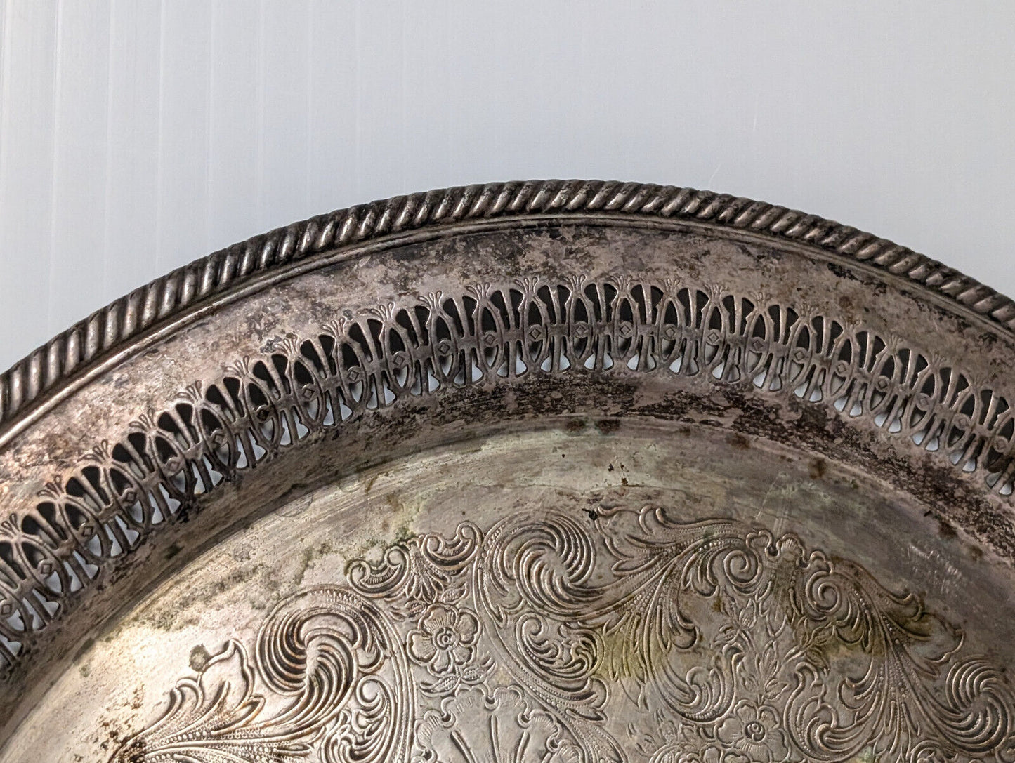 Vintage 15" Sterling Silver Plated Serving Platter, Tray, Victorian, Filagree