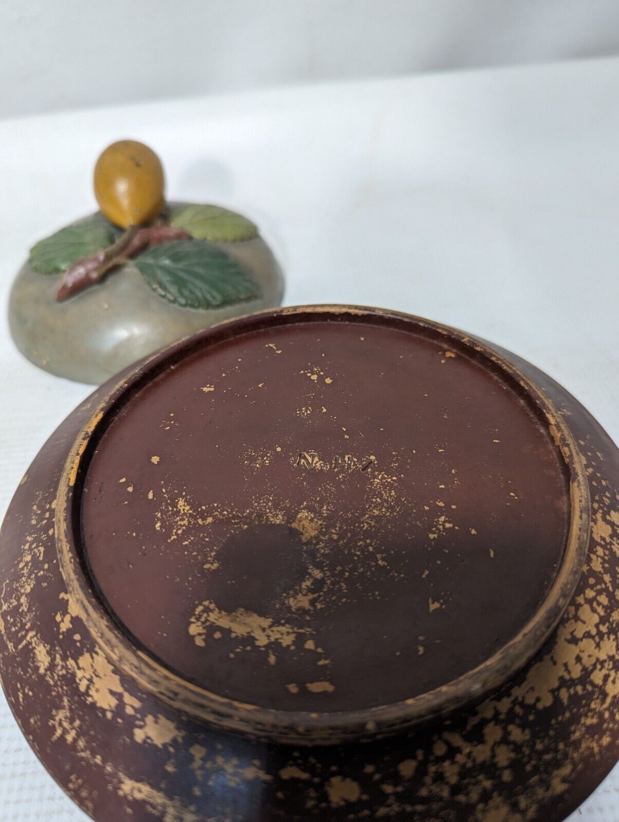 Vintage Floral Ceramic Pot and Saucer - Fruit Tree Cover and Wrapping Vine 5.5"