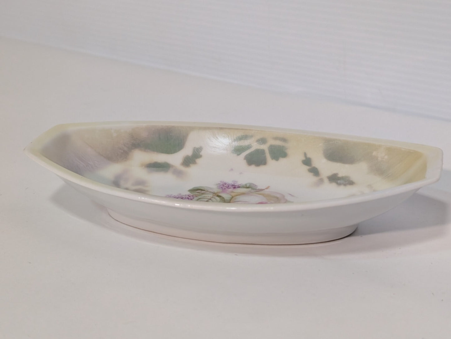 Vintage Three Crowns Germany Floral Porcelain Oval Dish China Luster Ware