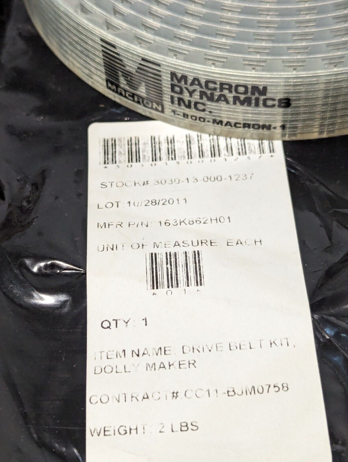 Macron 3030-13-000-1237 163K862H Dolly Maker Drive Belt Kit - Free Shipping